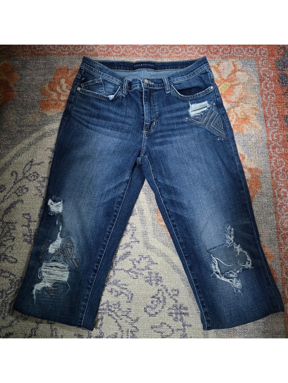 Rock & Republic High Rise Distressed Straight Leg Jeans Size 10
